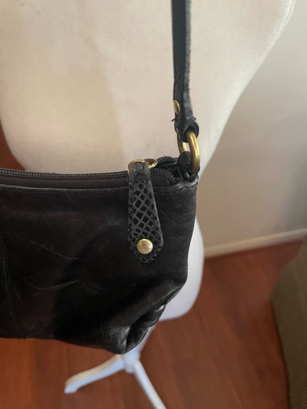 Coach Ashley black leather crossbody bag purse snake embossed adjustable strap - Picture 7 of 16